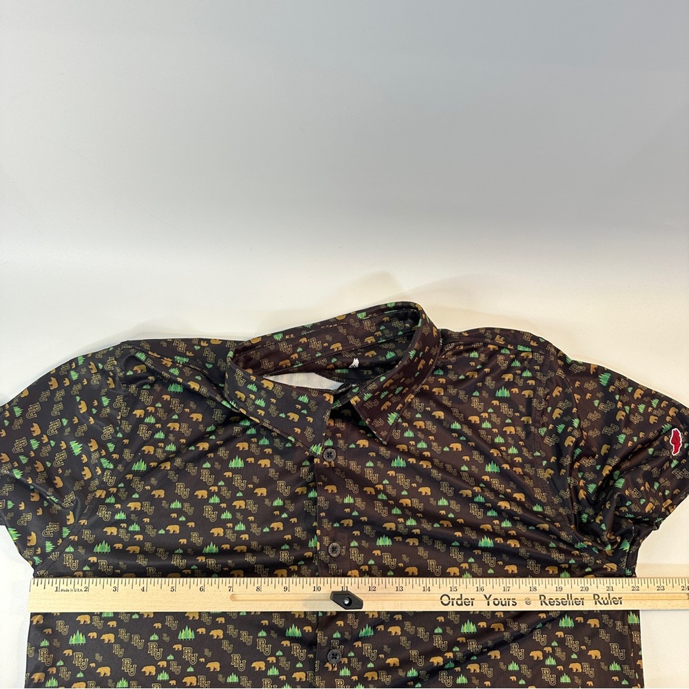League 91 PLU Bear Trees Golf Button Down Activewear Collared Short Sleeve Shirt - Picture 6 of 9